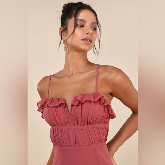 Lulus Exemplary Beauty Rusty Rose Sleeveless Tie Back Maxi Dress Wedding Guest - Picture 7 of 13